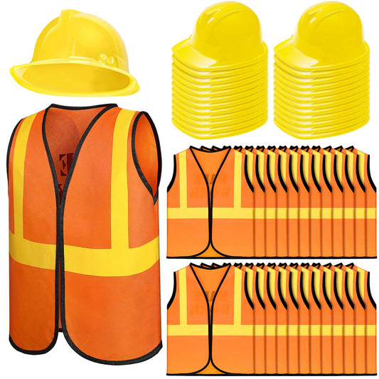 Hillban kids construction hat and vest set in packaging for easy party setup.