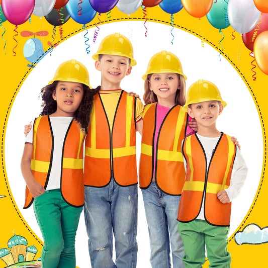 Hillban construction hats and orange vests, lightweight and comfortable for kids.