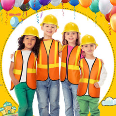 Hillban construction hats and orange vests, lightweight and comfortable for kids.