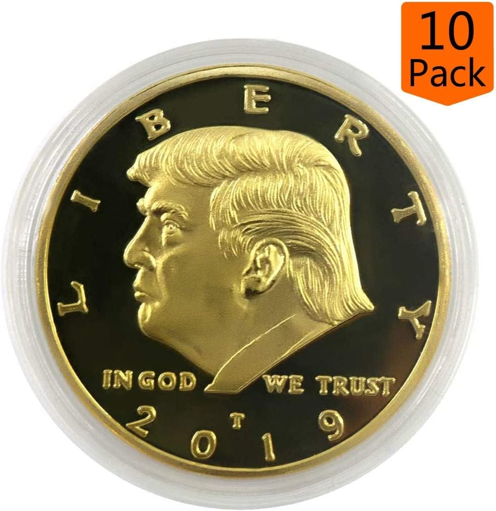 HillSpring Trump coins close-up with protective case, preserving finish.