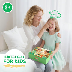 Hilsoeet cutting boards pair supports compact, tidy kitchen play space.