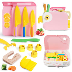 Hilsoeet kids kitchen knife set with pink storage box for tidy play