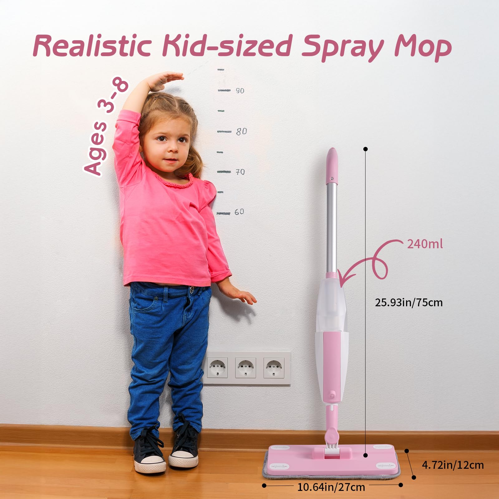 Hilsoeet Kids Spray Mop Pink microfiber pads are washable for repeated use