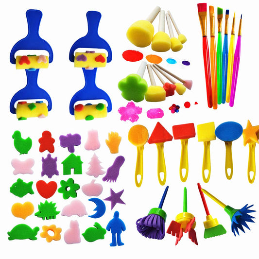 Himeeu 53pcs animal-shaped sponge set enhances kids' painting creativity with textured stamps.