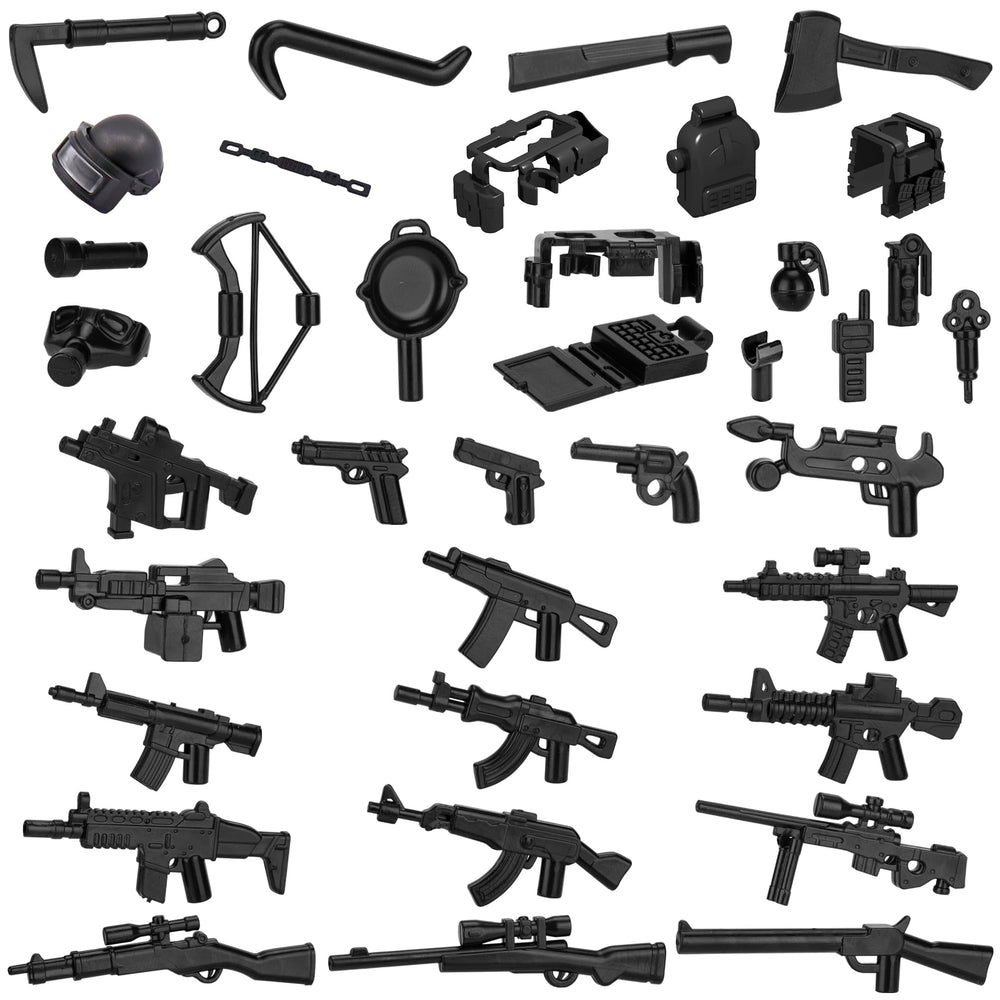 HIMIRICH 38pcs WW2 weapons pack front view with complete miniature guns for play