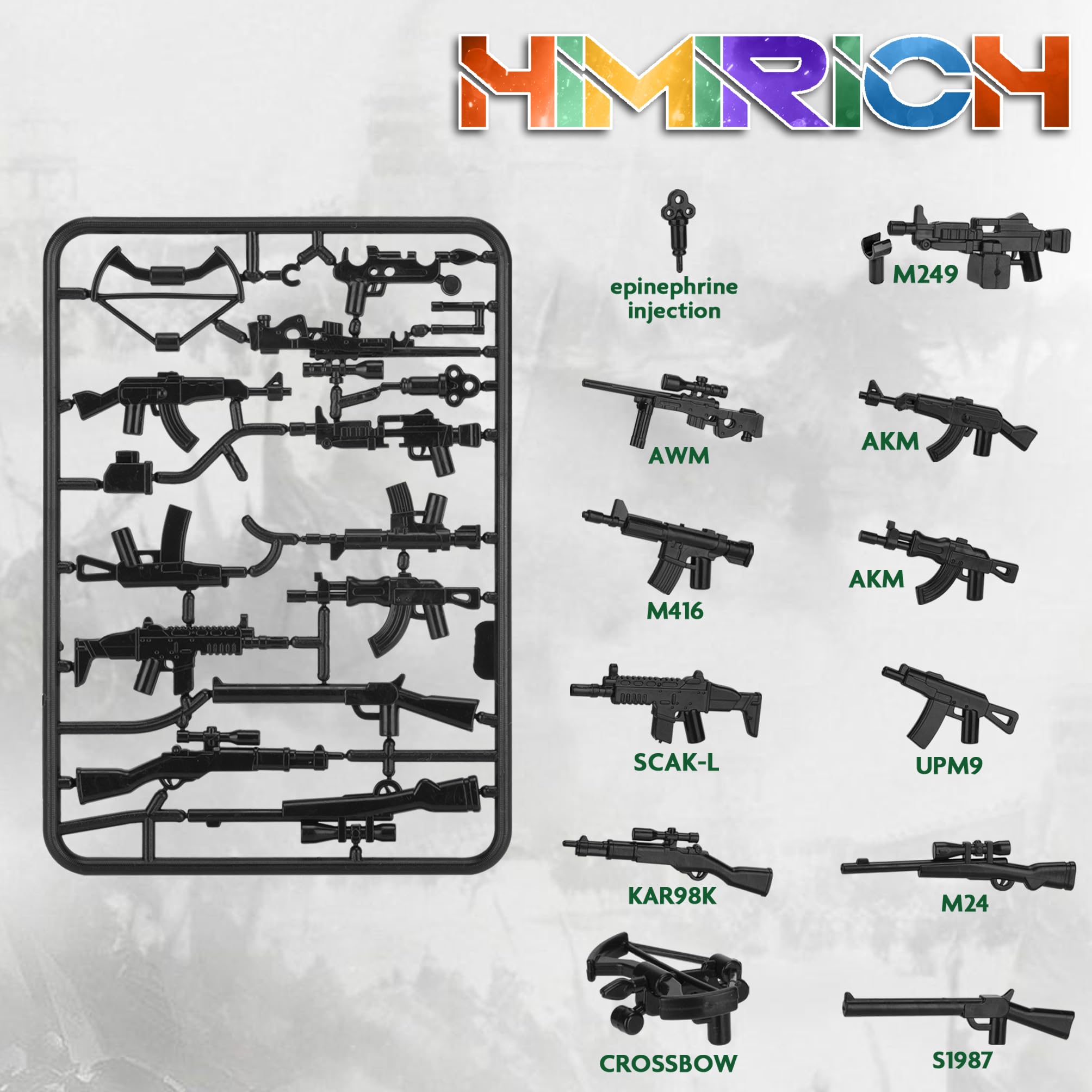 HIMIRICH WW2 weapons pack parts layout laid out for easy assembly