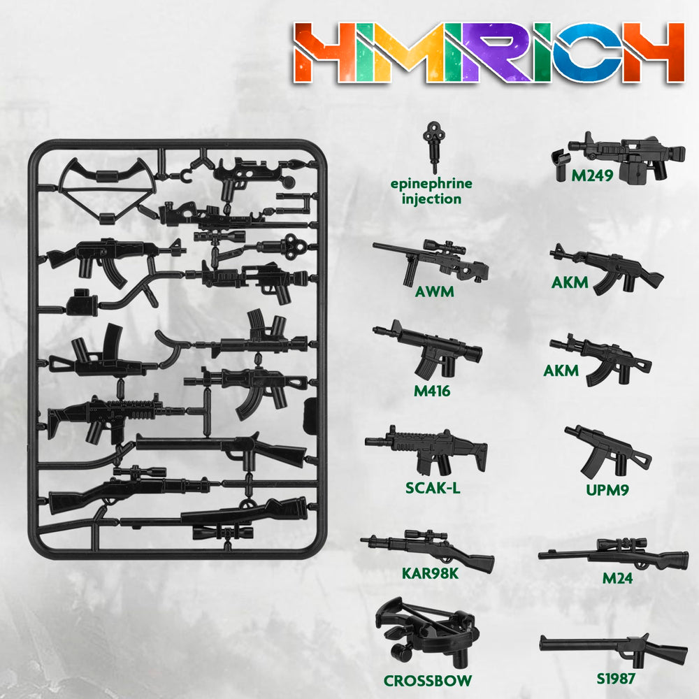 HIMIRICH WW2 weapons pack parts layout laid out for easy assembly