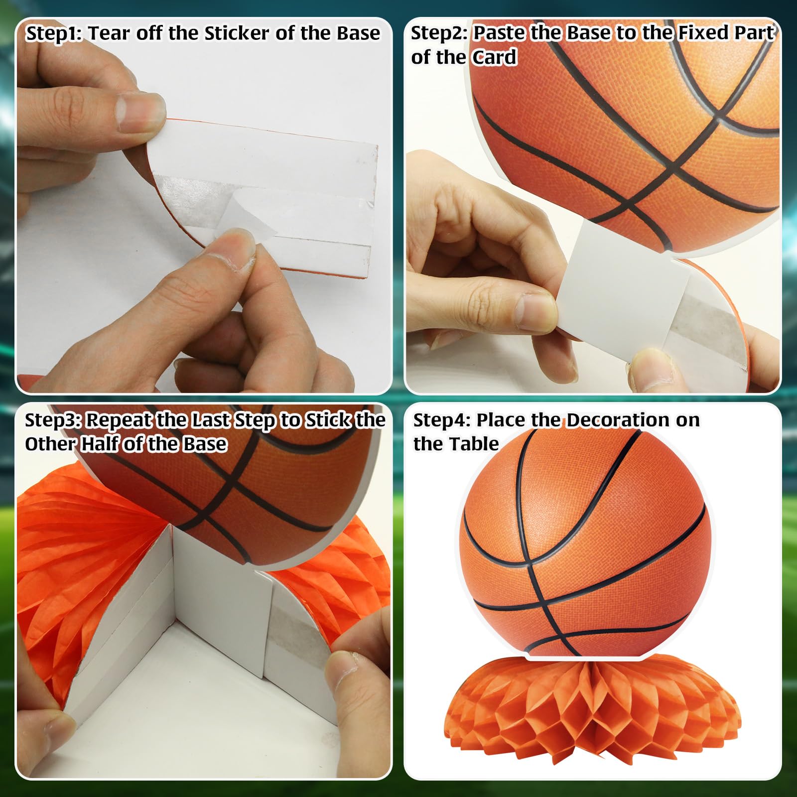HINGTAI baseball, soccer, and basketball honeycomb centerpieces for playful party focal points.