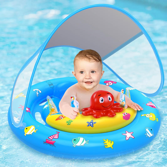 Hinzer baby pool float canopy offers sun protection during water play.