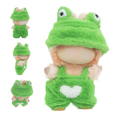 HiOKOU Labubu 17cm frog outfit with fluffy plush for adorable doll dress up.