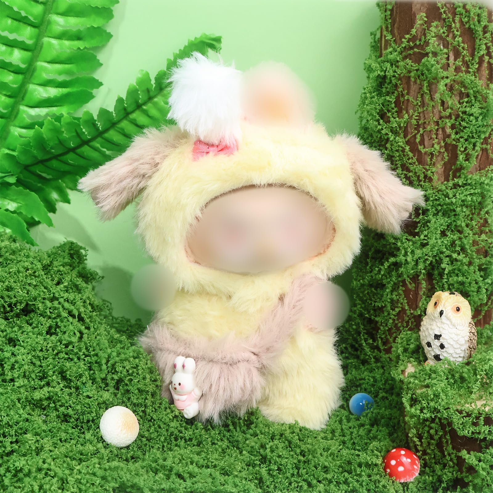HiOKOU Labubu rabbit pig outfit for 17cm doll, cozy plush texture