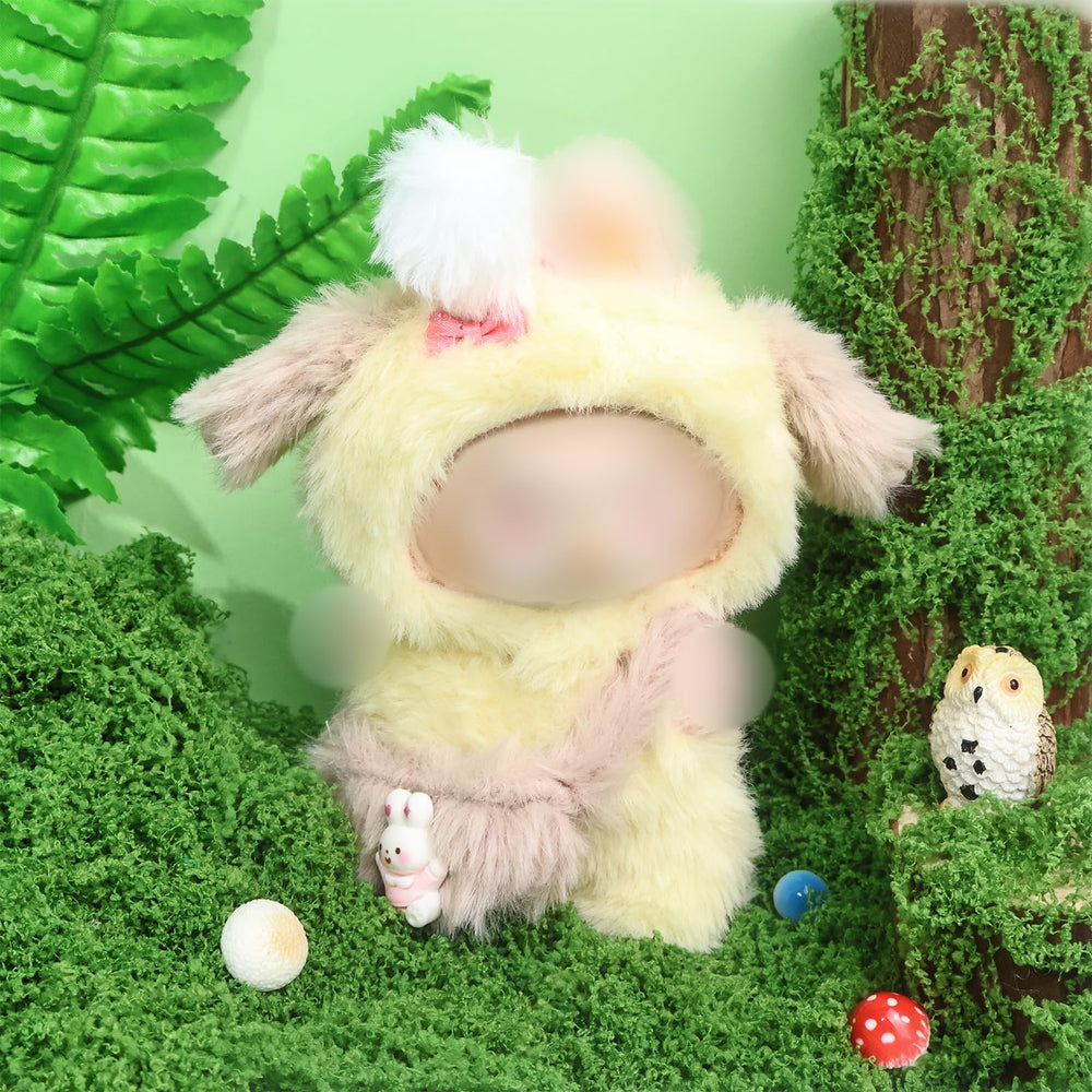 HiOKOU Labubu rabbit pig outfit for 17cm doll, cozy plush texture