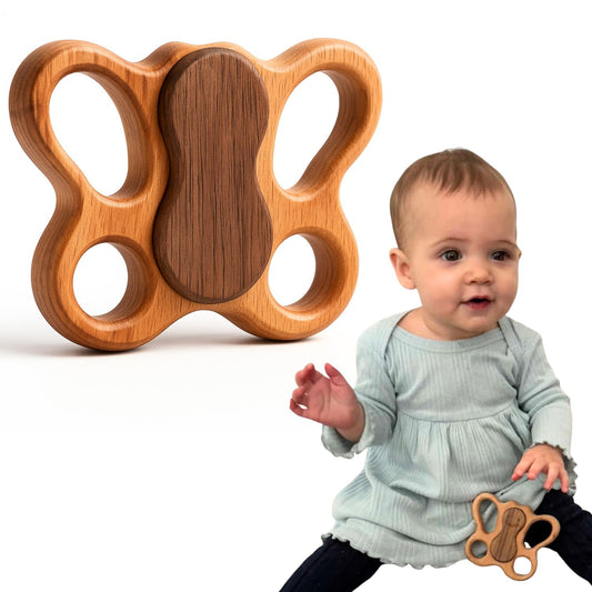 HIPPO TOYS Baby Rattle Teether in beechwood shows natural, safe teething material for babies