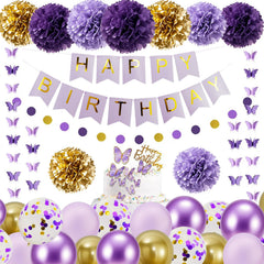 HipTree 40pc purple gold party decor set for festive birthday setups.