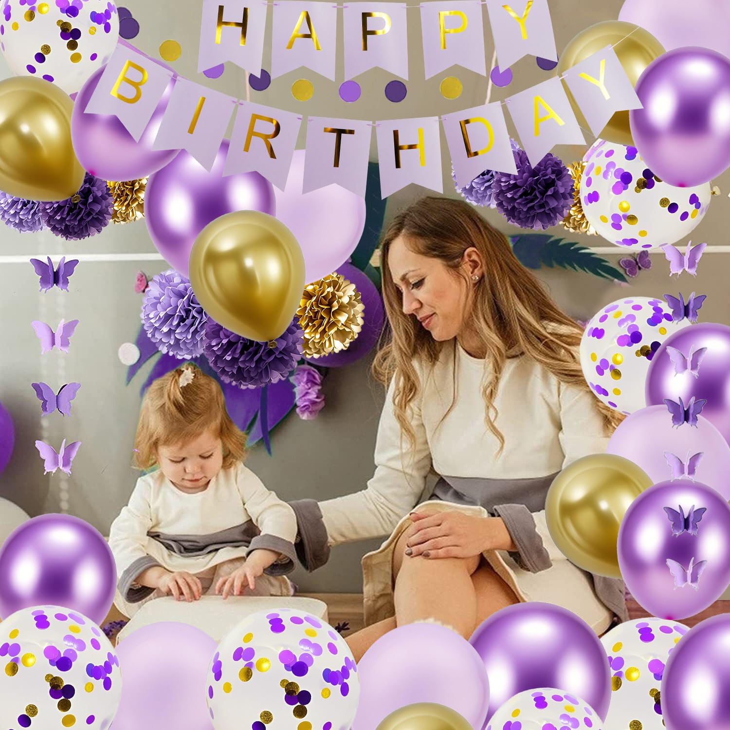 HipTree purple gold paper dots garland for chic backdrops.