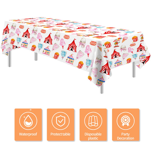 HIPVVILD Circus tablecloth on table spread adds bold color to celebrations.