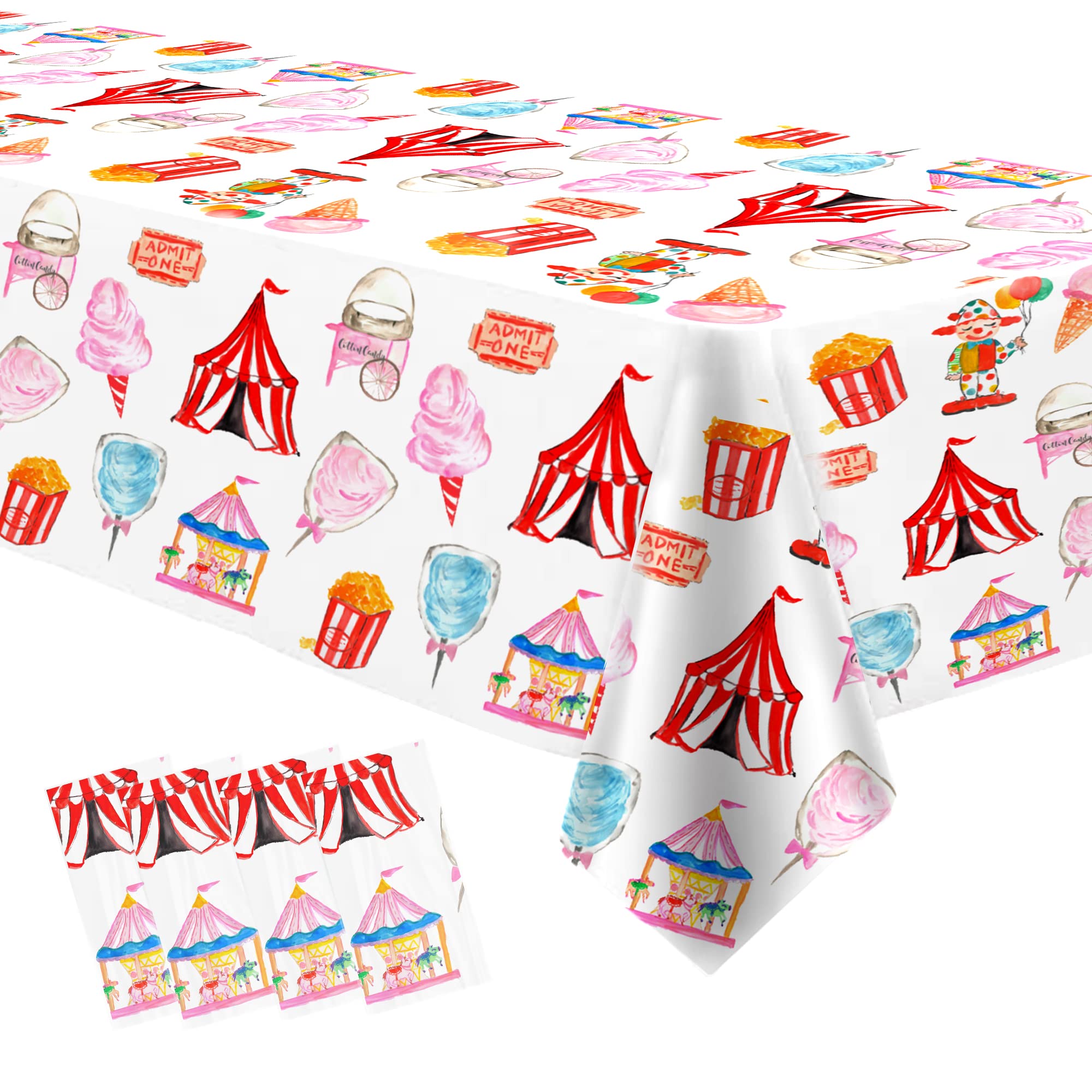 HIPVVILD Circus Tablecloth Pack front view with bright carnival design for festive parties.