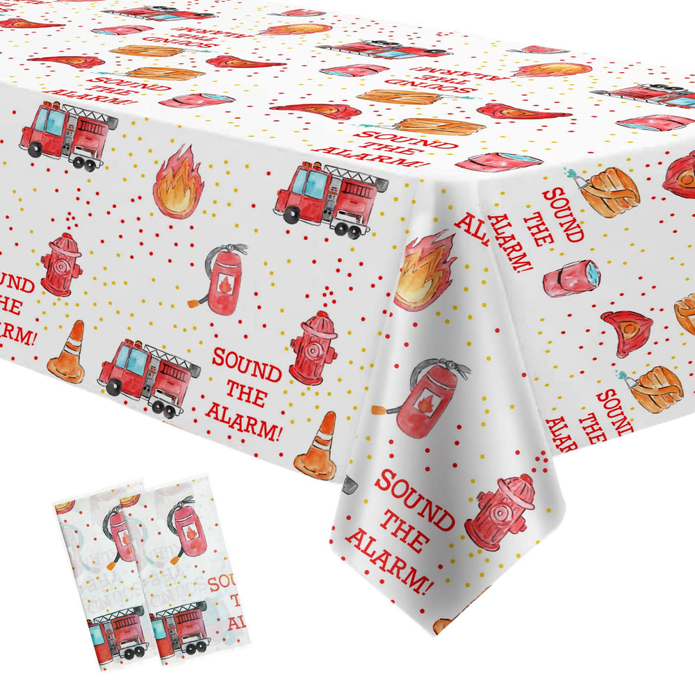 Hipvvild fire-truck tablecloth with flame pattern enhances birthday décor