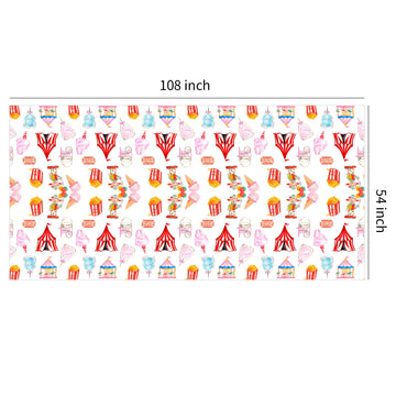 HIPVVILD Party decoration setup with balloons uses circus cloth for framing.