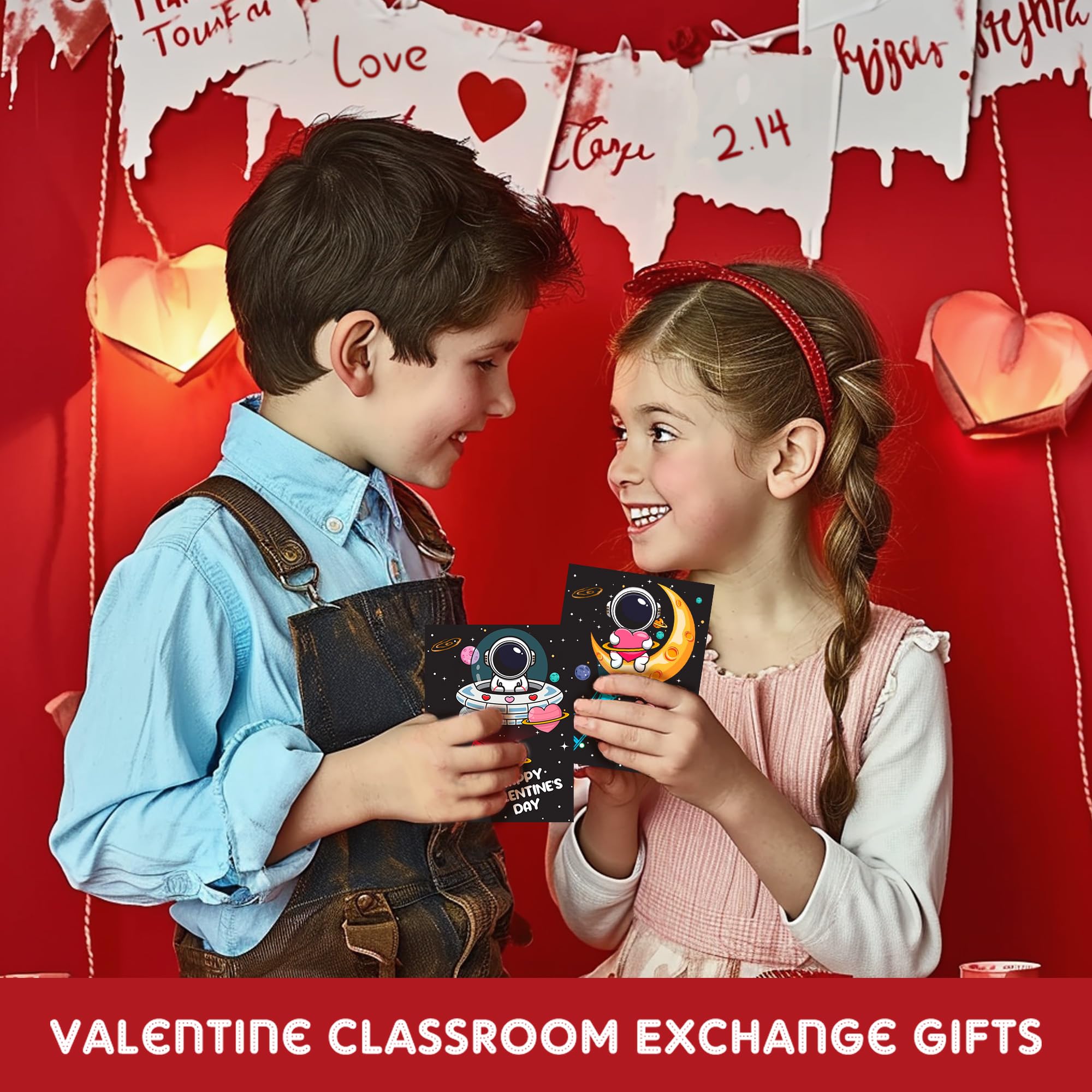 HIPYGYM astronaut-pattern projection highlights engaging valentines for school events.