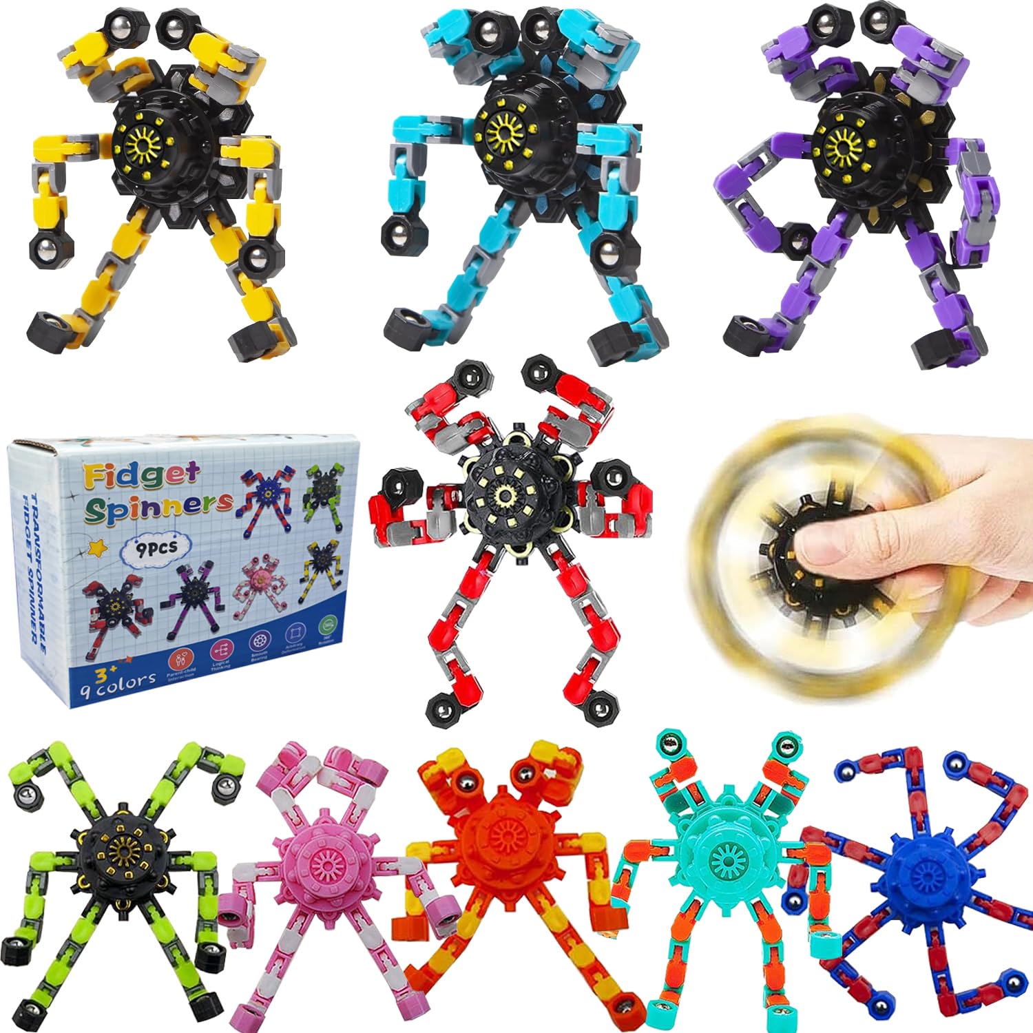 HiQCGS transformable fidget spinner color set for engaging sensory play and focus.