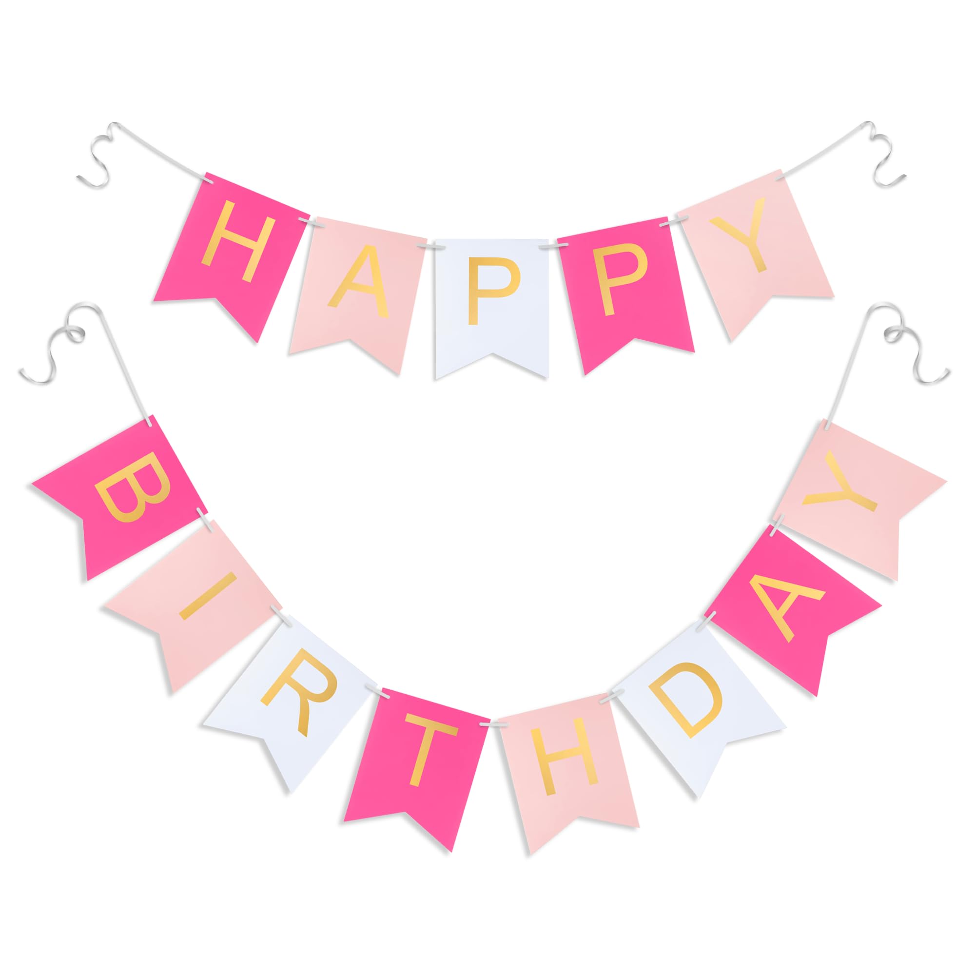 Hirbisnis pink happy birthday banner in rose pink white for stylish party decor