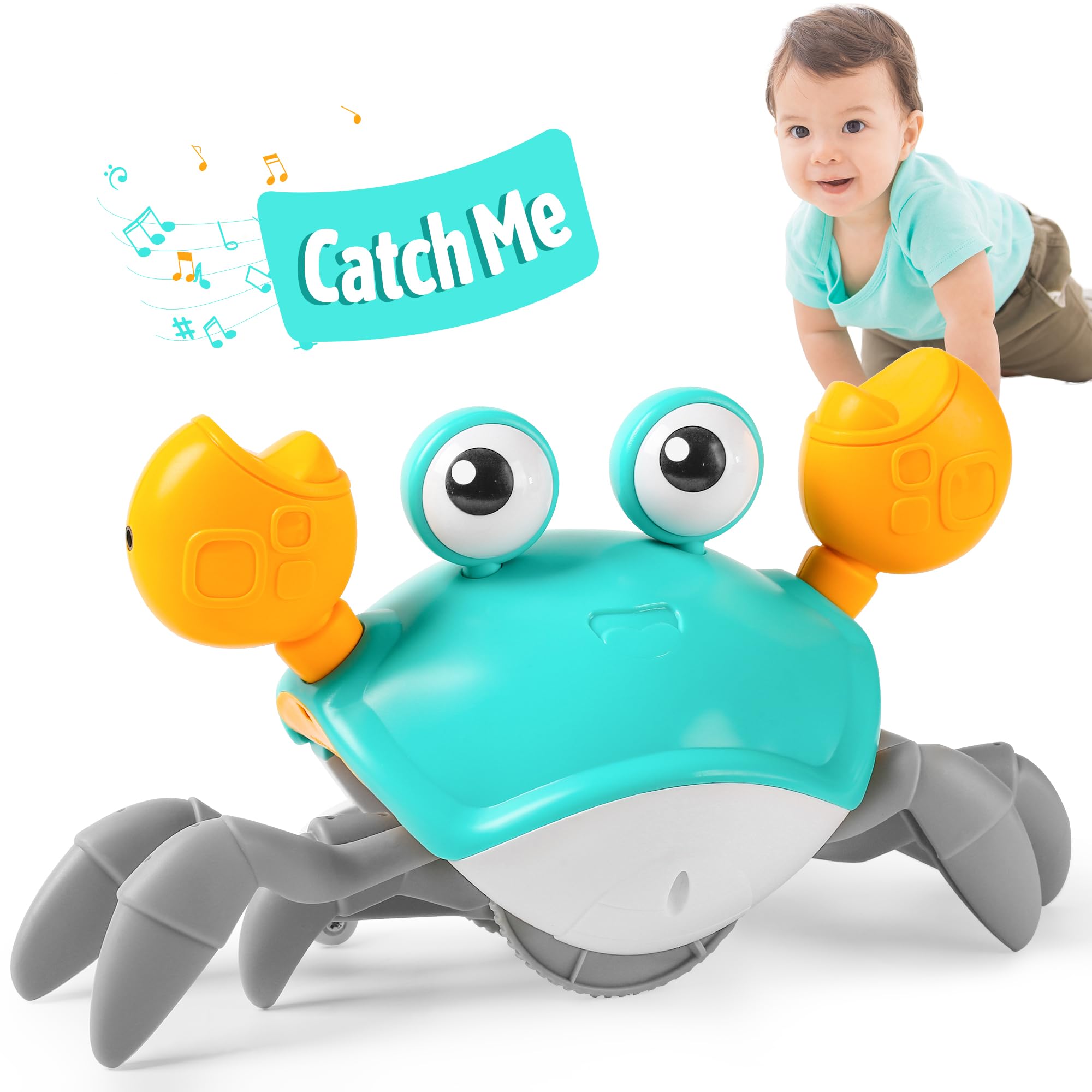 Hirger Crawling Crab toy front view with engaging lights to boost tummy time play