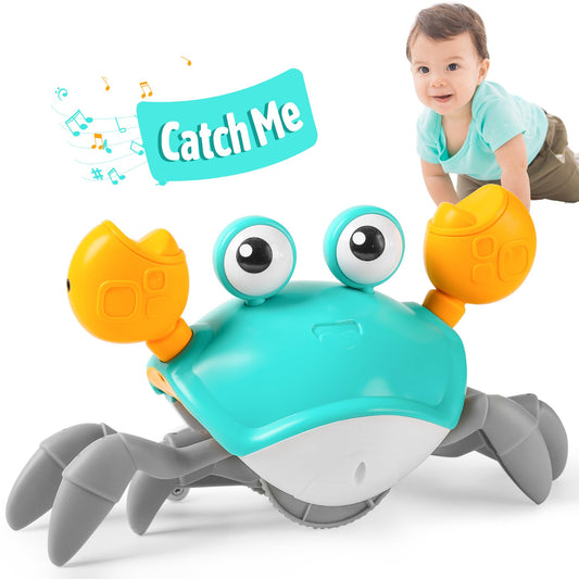 Hirger Crawling Crab toy front view with engaging lights to boost tummy time play