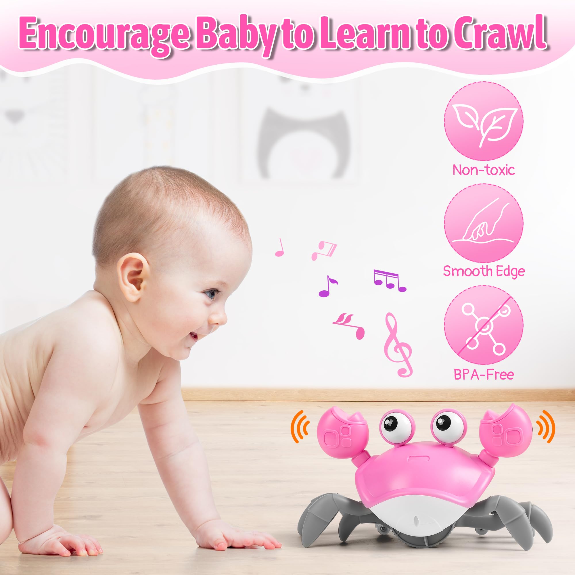 Hirger Crawling Crab Toy mute button enables quiet play.