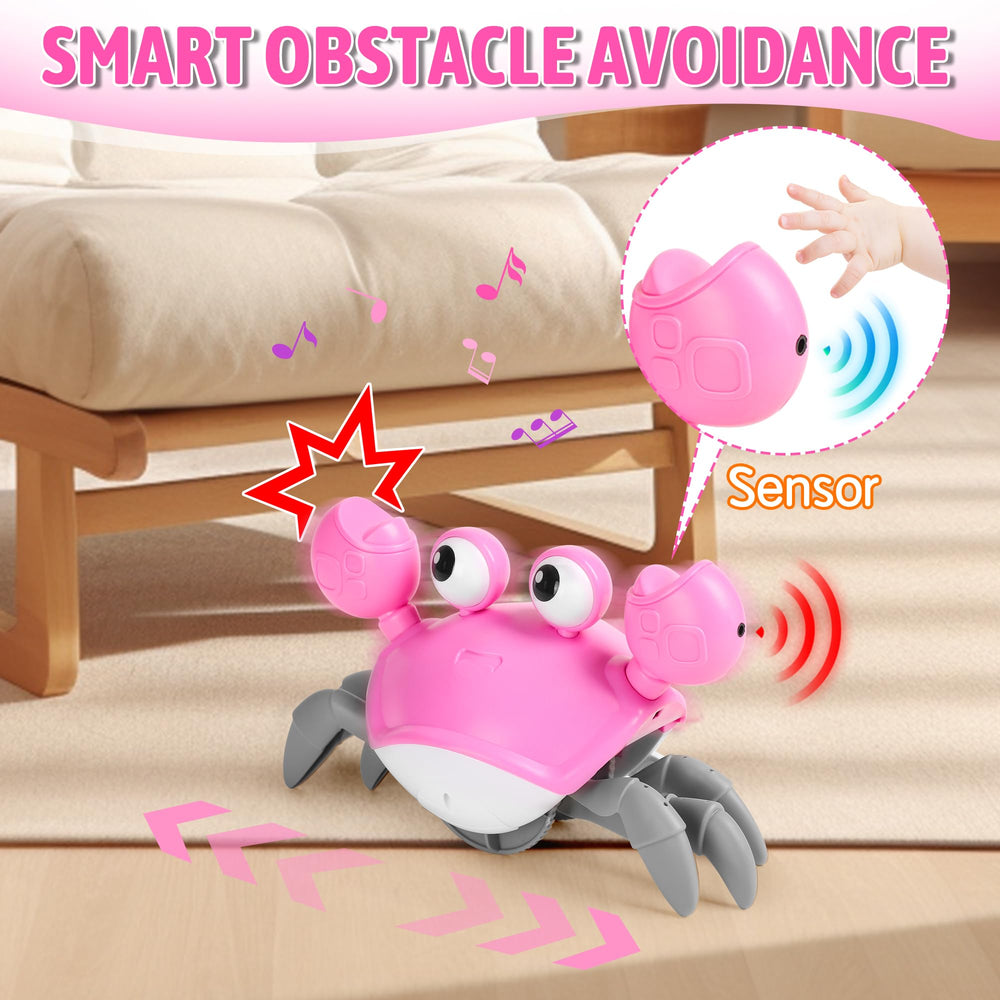 Hirger Crawling Crab Toy obstacle sensor helps keep play safe.