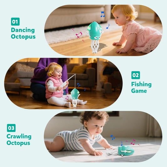 Hirger Dancing Octopus Toy with glowing lights and music supports early crawling development