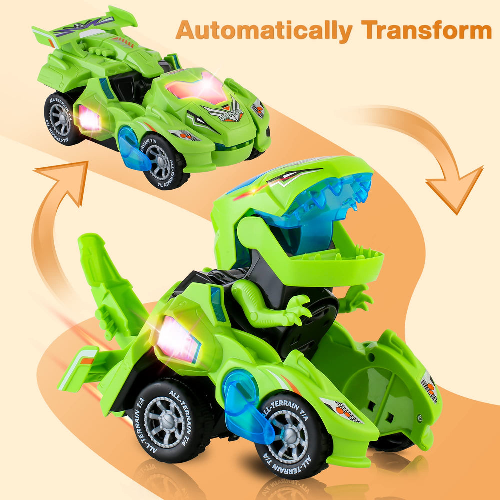 Hirger Transforming Dinosaur Car LED lights brighten nighttime play and attract attention