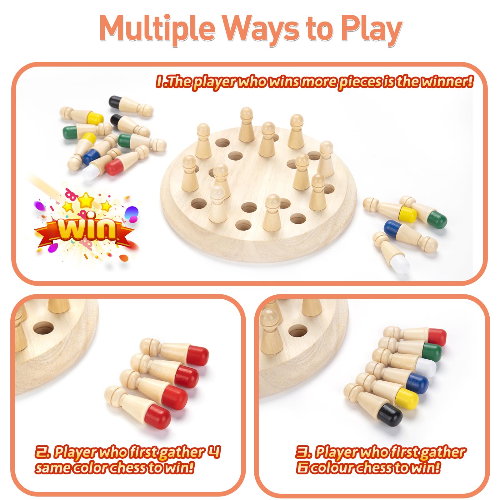 Hirger Wooden Memory Chess pegs laid out for a memory round.