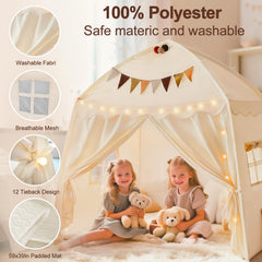 Hiromeco padded mat provides cushioned comfort for naps and games inside the tent.
