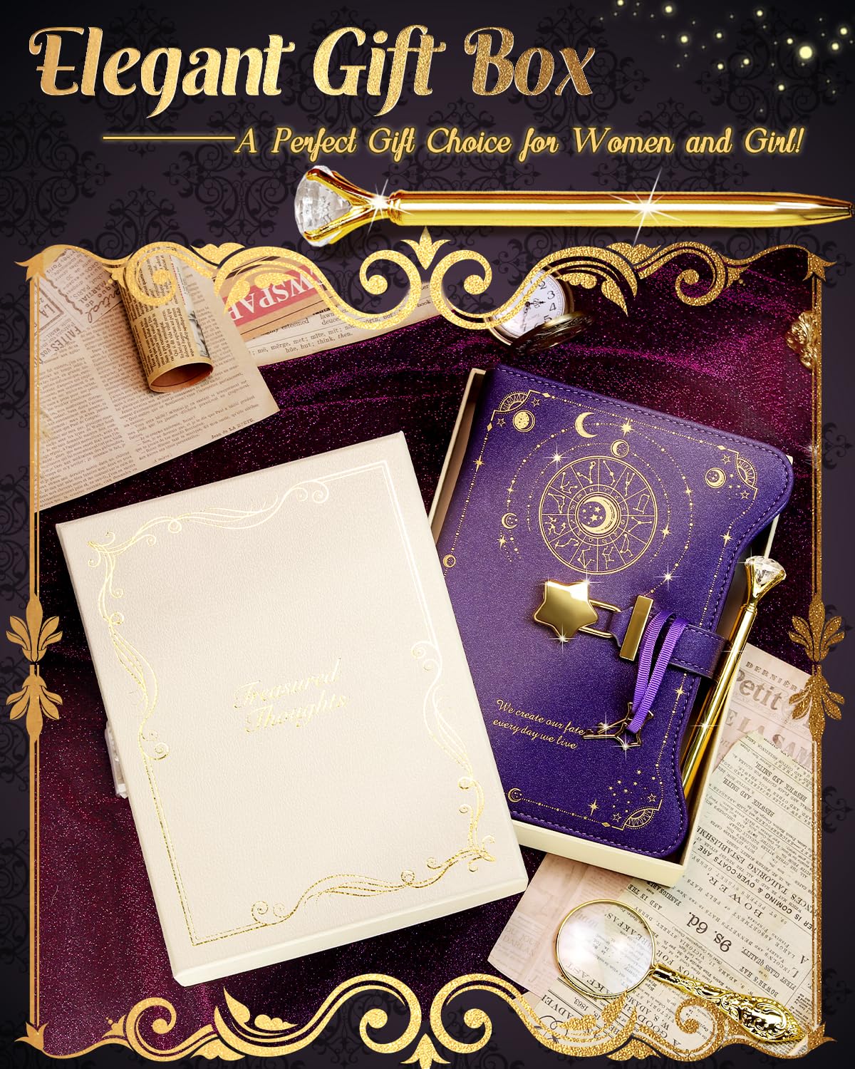 hi!SCI diary with golden star lock provides private writing.