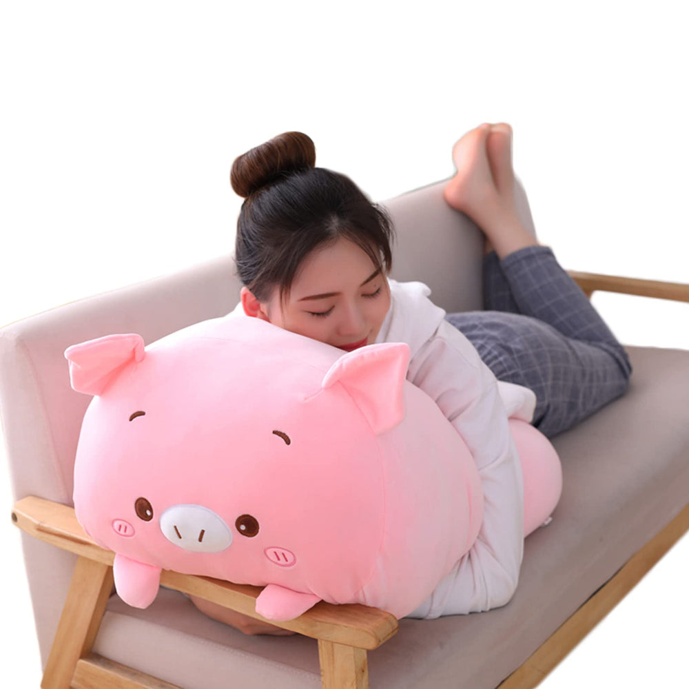 Hitoshe pig plush hugging-in-arms demonstrates comforting toy for kids