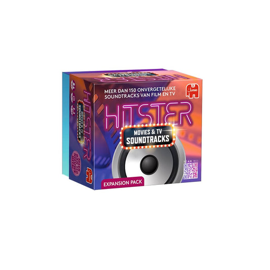 Hitster expansion box front view for quick party setup and nostalgic movie vibes.
