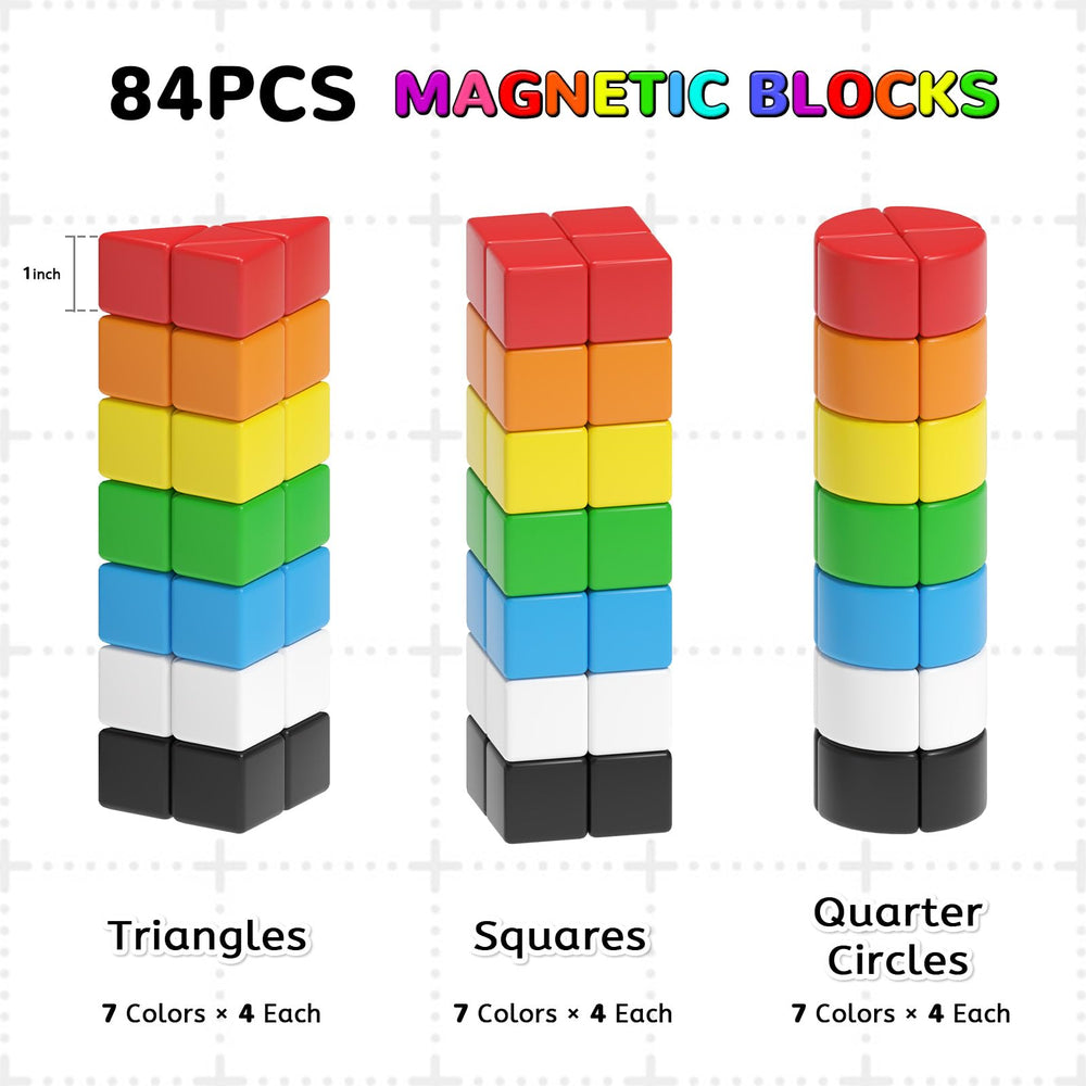 Hiwawind 84-piece blocks stacked showing magnets for stable 2D and 3D structures