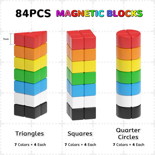 Hiwawind 84-piece blocks stacked showing magnets for stable 2D and 3D structures