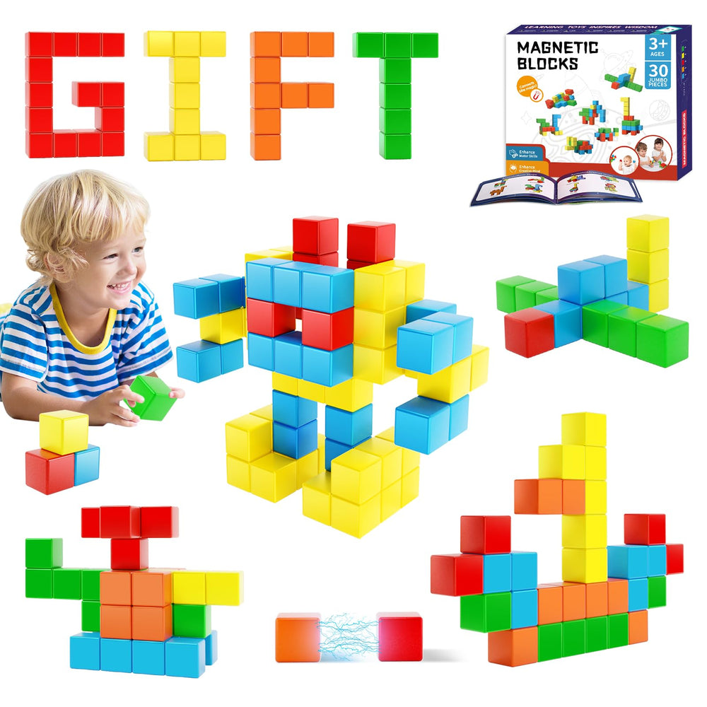 Hiwawind magnetic blocks 30pc set close-up showing strong magnets for stable builds.