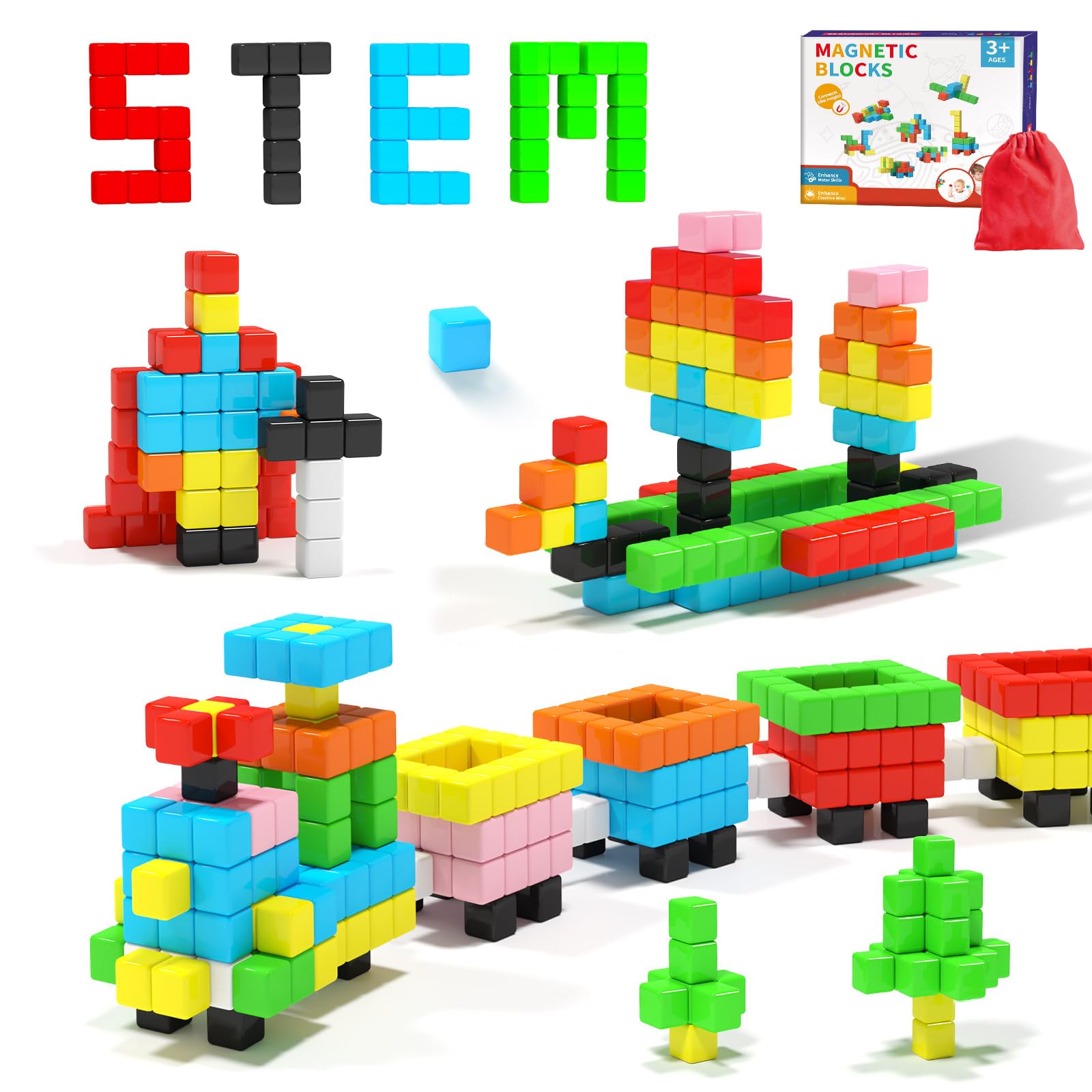 Hiwawind magnetic blocks assembly builds a colorful structure that boosts spatial thinking.