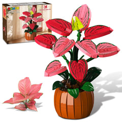 HiWEEGO Flowers Bonsai Building Kit with vibrant red leaves for a lively home accent.