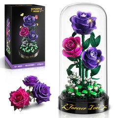 HiWEEGO Flowers Building Set with LED light purple rose for ambient home decor