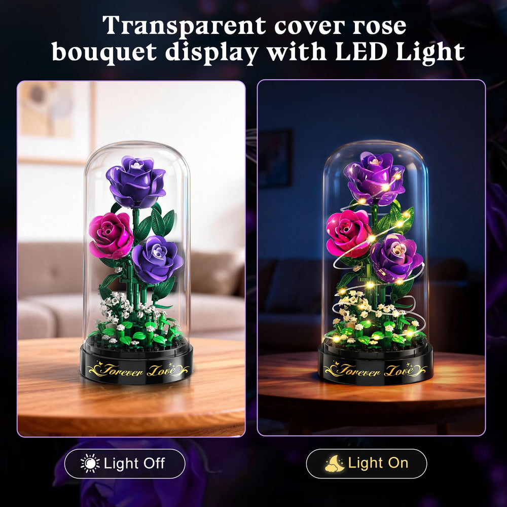 HiWEEGO Flowers Building Set rose-red bouquet LED glow enhances desk ambiance