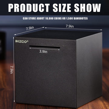 Hizgo adult piggy bank side angle highlights sturdy construction and sleek look