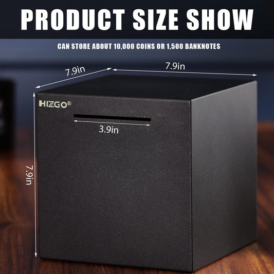 Hizgo adult piggy bank side angle highlights sturdy construction and sleek look