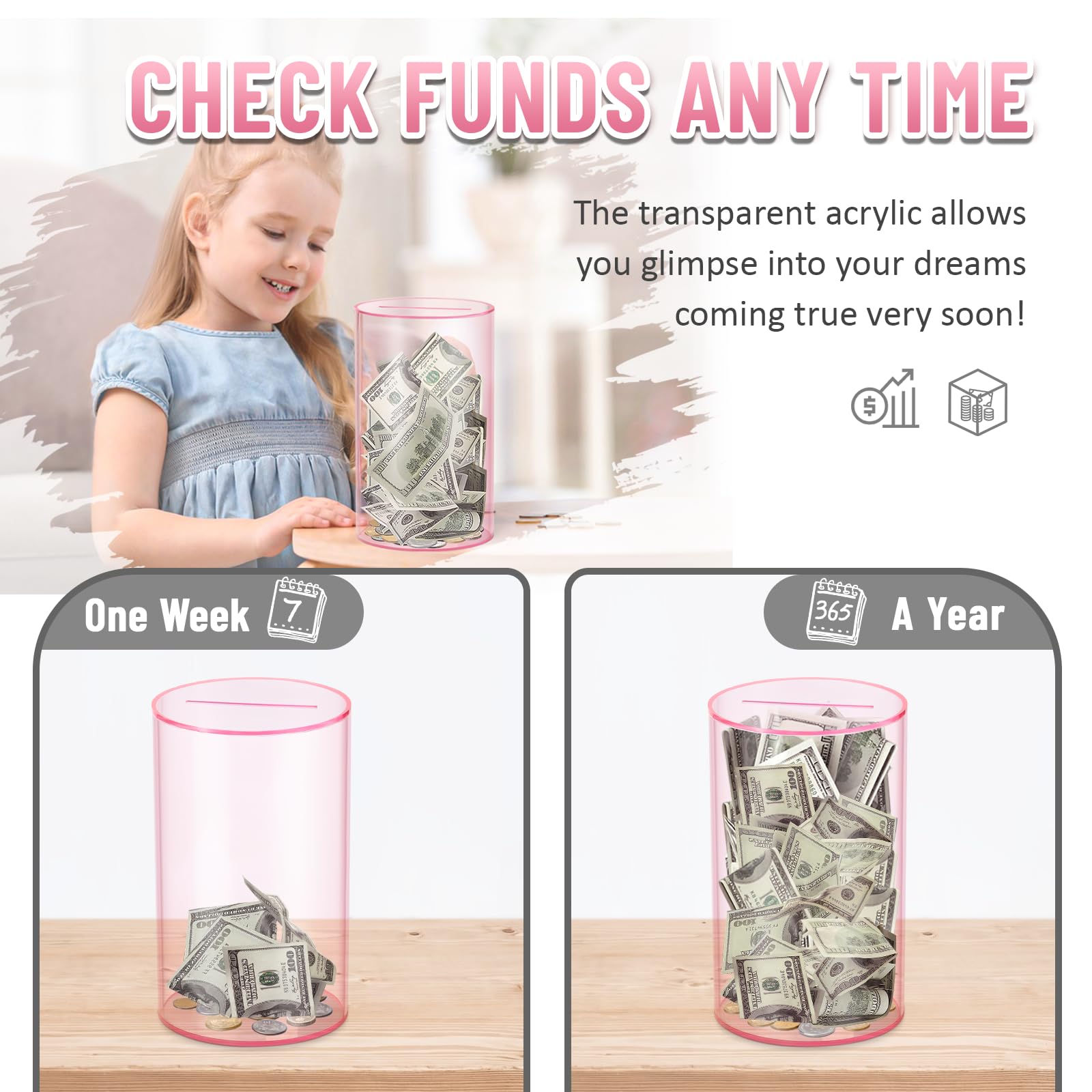 Hizgo sealed clear piggy bank demonstrates the unopenable design