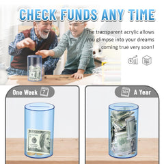 Hizgo small blue acrylic piggy bank break-open design in action