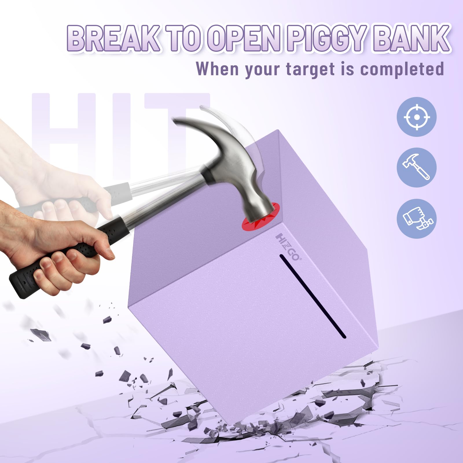 Hizgo unopenable design close-up emphasizes secure private savings until you break it open
