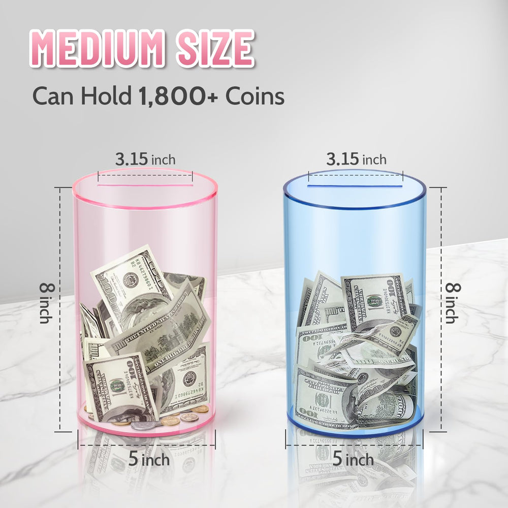 Hizgo pink acrylic savings jar emphasizes durability and easy viewing of funds